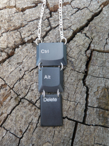 picture of a necklace made from keys on a keyboard.