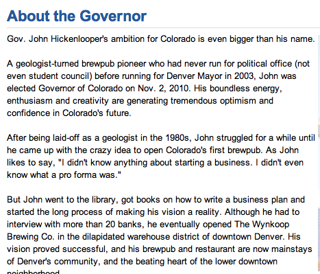 Close Up Of the Colorado Governor's Web Page